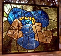 Autonomous stained glass: "Iris", 2.0' w. by 1.7' h., private collection, Little Rock