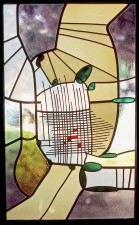 Autonomous stained glass: "The Road Not Taken", 1.8' w. by 3.0' h., location unknown.