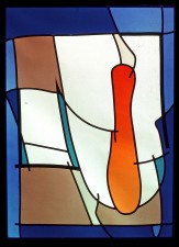 Autonomous stained glass: "Passages", 1.8' w. by 2.5' h., private collection.