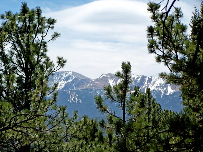 View from El Tesoro site across to Pikes Peak.