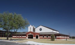 Exterior view: Chapel at Goodfellow Air Force Base with Stained Glass Windows