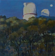 "Two Dome, Moonset" a painting by Mary Baxter of Marathon, Texas