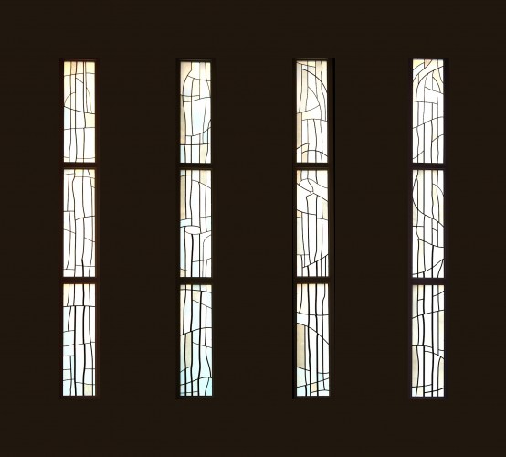 Nave Windows (composite photo). Note thicker lead-lines rising into narrower ones.