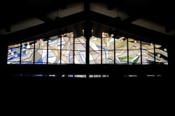 "Creation" Clerestory stained glass window; imported, mouthblown glass, dichroic glass, prisms.