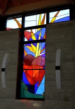 "Immaculate Heart of Mary" Northwest Window. Made of European mouthblown glass.