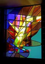 "St. Michael's Sword": Northwest Window. Made of German mouthblown glass and prisms