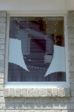 Exterior view of Bathroom Window showing reflective German opal and opak glasses