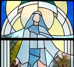 "Assumption of Mary" stained glass window: imported European mouthblown glass.