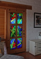 "Hummingbird Garden" Door, mouthblown glass, Architectural Stained Glass, Inc., Texas