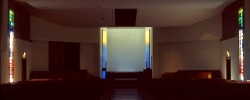 Maximum security prison chapel etched glass Window: View to Altar
