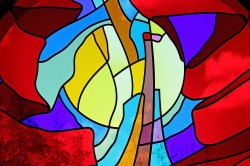 Detail: "Soaring" stained glass window made of mouthblown German and Polish glass