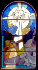 “O Holy Night,” Nativity stained glass window. German and French mouthblown glass.
