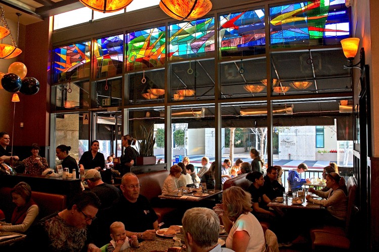 “Sunrise with Frank Lloyd Wright”: pull-down 'shades' at brunch-time in San Diego.