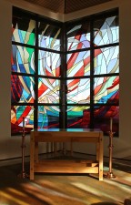 "Creation": a stained glass window of imported mouthblown German glass.