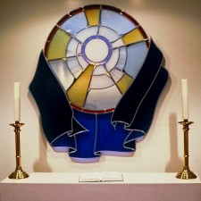 Universal Altar "Window" mirror-lit stained glass window, wall-mounted.
