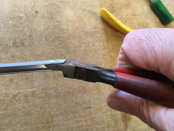 LEAD CUTTING: Lead cutters/dykes look like everyday wire cutters, but are designed specifically for flat, clean cuts in lead calme. Accurate lead cutting not only makes soldering easier, but produces a stronger panel.