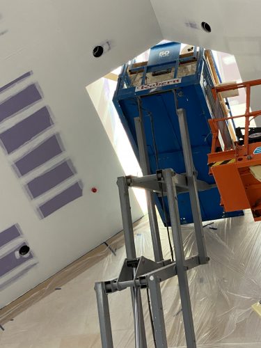 On top of that, the platform we worked on cleared the sides of the light-shaft by mere inches. For specifics on how the stained glass was installed click on 