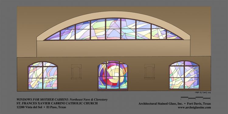 Future Phases of Northeast Nave: Pope John Paul II Chapel (3), Clerestory (1), Side Aisle Windows (2).
