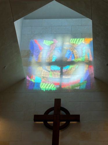Skylight Window projected above Altar on November 3 by low winter sun. (Photo courtesy John Cooper)